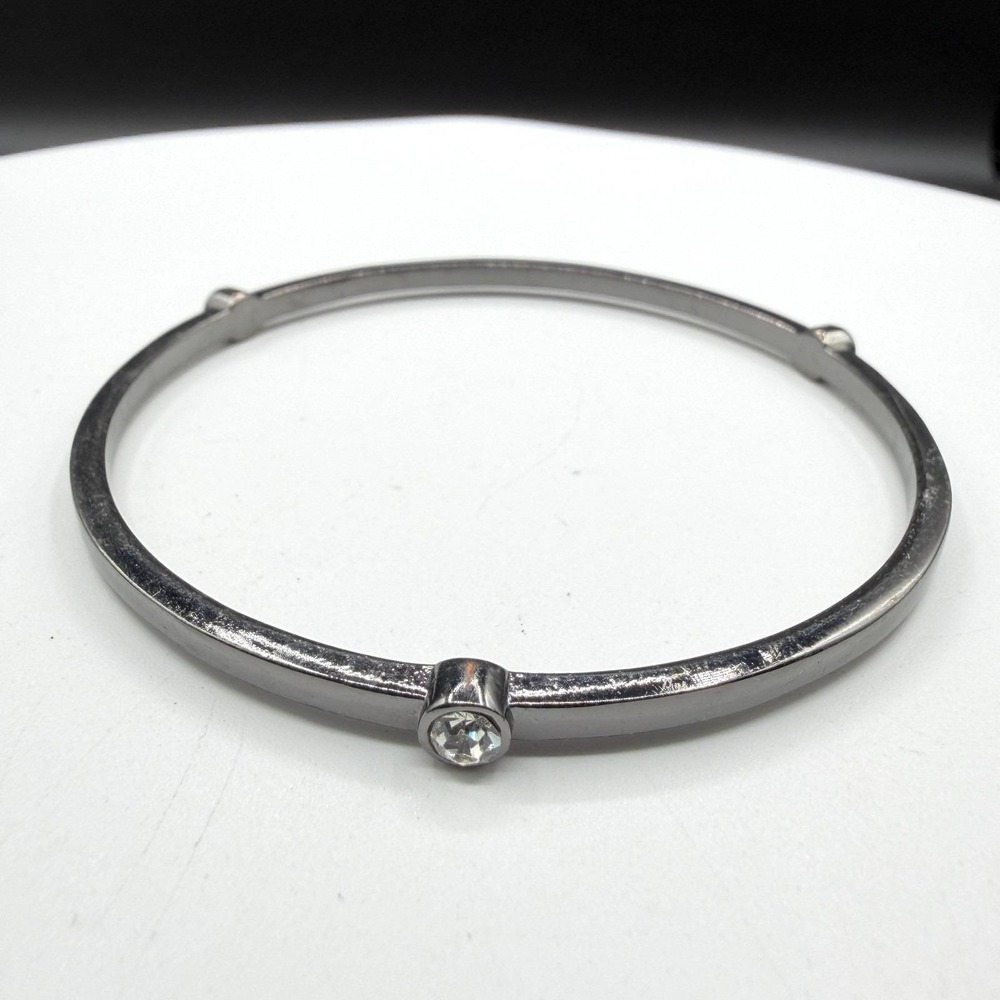 Silver Tone Clear Crystal Bangle Bracelet Minimalist Rhinestone Stackable Gift